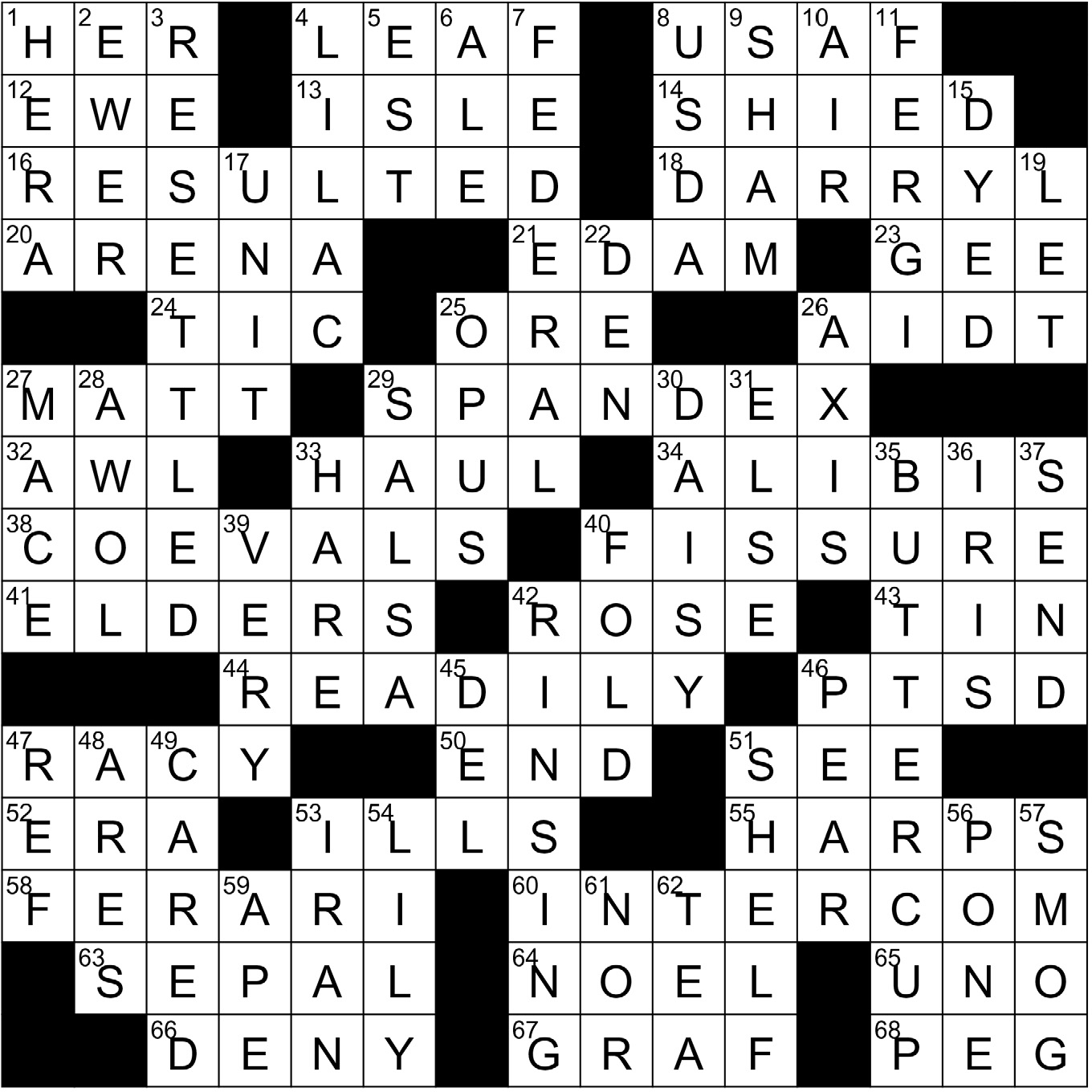 Crossword Answers January 21, 2021